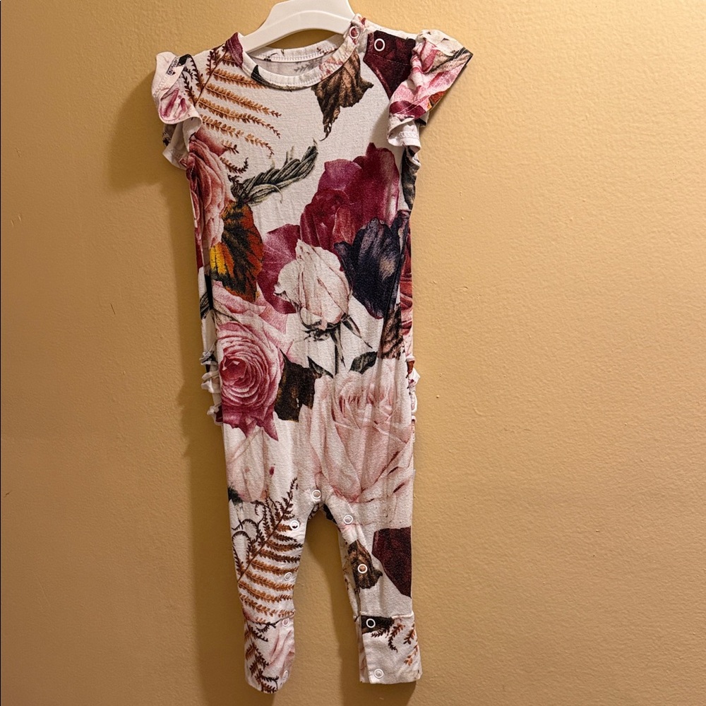 Posh Peanut Cream Jumpsuit with Pink Floral Print